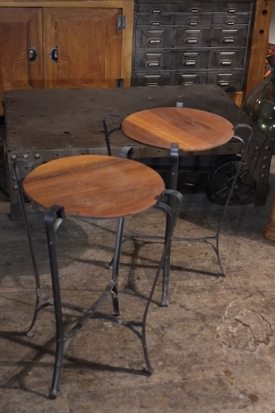 petite sellette industrielle metal et bois ronde